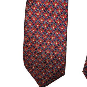 The Metropolitan Museum of Art rich art red blue 100% silk Tile print tie EUC